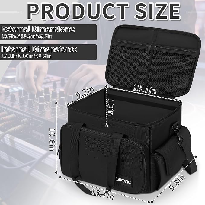 IBVIVIC DJ Cable File Bag with 6 Detachable Dividers High Capacity Gig Cable Bag for Cords,DJ Gear,Sound Instrument and Accessories, Black