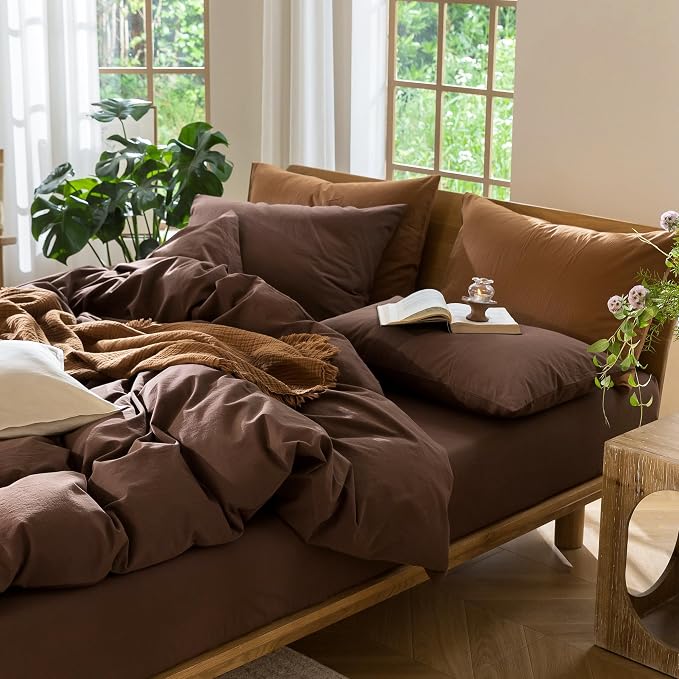 MooMee Duvet Cover Set 100% Washed Cotton Linen Like Oversized King | Relaxed Linen-like Texture. Soft, Breathable & Long-lasting Comfort. Lightweight. Hidden Zipper with 8 Interior Corner Ties