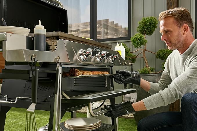 Cuisinart 28” Outdoor Griddler and Broiler Combo, 2-in-1 Carbon Steel Flat-Top Grill and Broiler with Hood, Adjustable Rack, Wheels, Side Tables, Large Cooking Area for BBQs, Outdoor Griddle Station