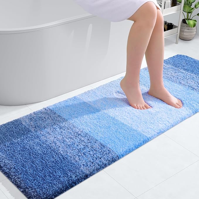 OLANLY Bathroom Runner Rugs Mat 59x20, Extra Soft Absorbent Microfiber Bath Rugs, Rubber Backing, Quick Dry, Long Bath Mats for Bathroom, Tub and Shower, Home Decor Accessories, Light Royal Blue