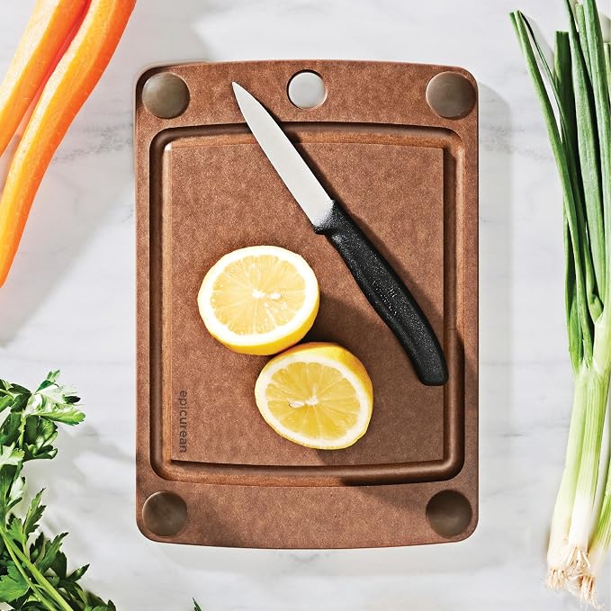 Epicurean All-In-One Cutting Board with Non-Slip Feet and Juice Groove - Non-toxic, Dishwasher Safe, Made in the USA, 10" x 7", Nutmeg