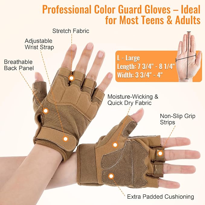 36" Color Guard Rifle, Wooden Drill Rifle for Winter Guard, Tan Gloves | Glossy Finish, Black Leather Strap, 1.5-2 lbs Balanced, Foam Padded Ends, Includes Tan Gloves & 2 Tapes