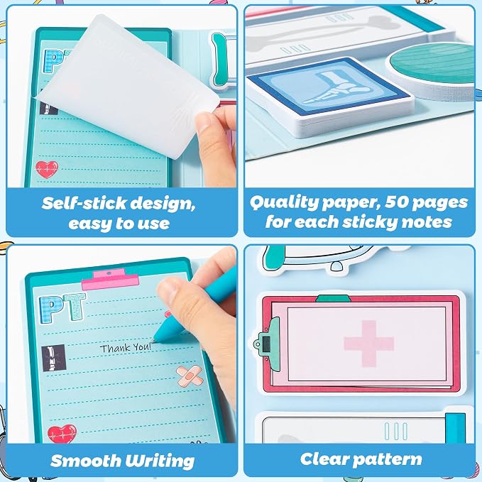 Xqumoi Physical Therapist Sticky Notes Set - 550 Sheets Best Doctors Ever Self-Stick Note Pads, Medical Themed Divider Tabs Bundle Memo Pad, Thank You Gifts for PTs Doctors Nurses