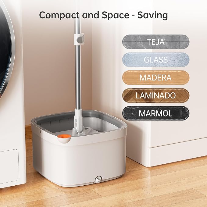 Upgraded Spin Mop and Bucket System Set, Self Separate Clean and Dirty Water, Foldable Square Standing Mop Head with Microfiber Mop Pads, Detachable Bucket (Grey, Mop Set with 6PC Pad)