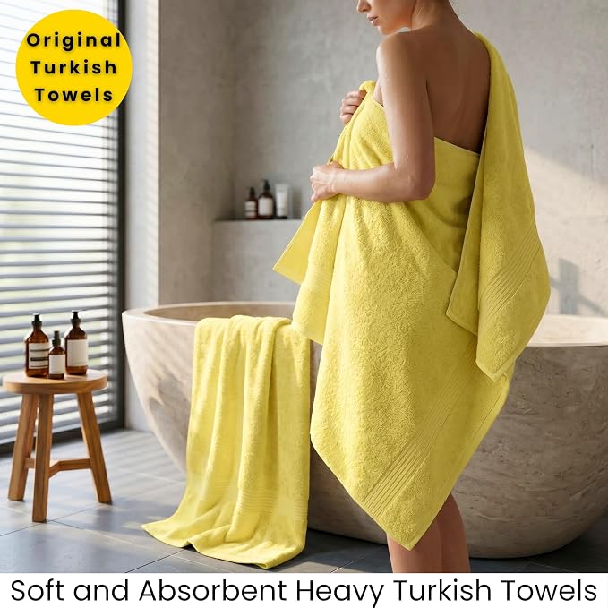 SALBAKOS 2-Piece 100% Turkish Cotton Bath Towels, Extra-Large 35x70 Yellow | Oversized Bath Sheet Towel for Bathroom & Beach, Thick, Super Soft, Highly Absorbent, Premium Hotel Quality, Made in Turkey