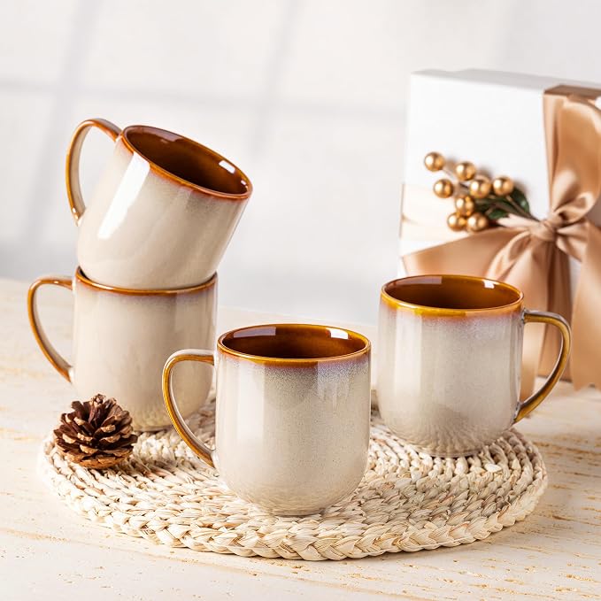 LERATIO Ceramic Coffee Mugs Set of 6,12oz Handmade Coffee Mugs Set | Large Handle for Cappuccino/Latte/Tea/Hot Cocoa,Oven &Dishwasher & Microwave Safe-Khkai
