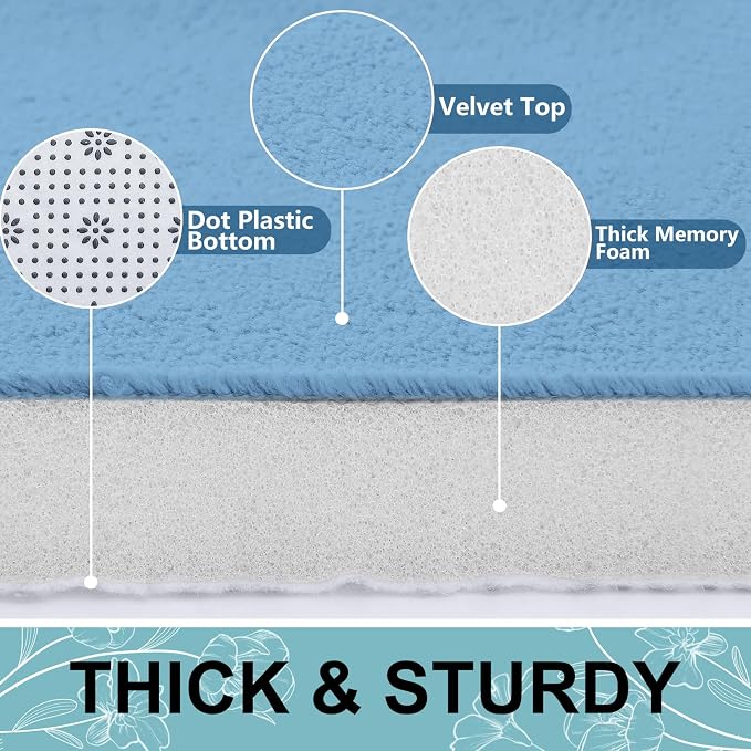 Smiry Memory Foam Bath Mat 36x24, Extra Soft and Absorbent Bathroom Mats, Non Slip Washable Carpet for Floor, Shower and Tub, Blue