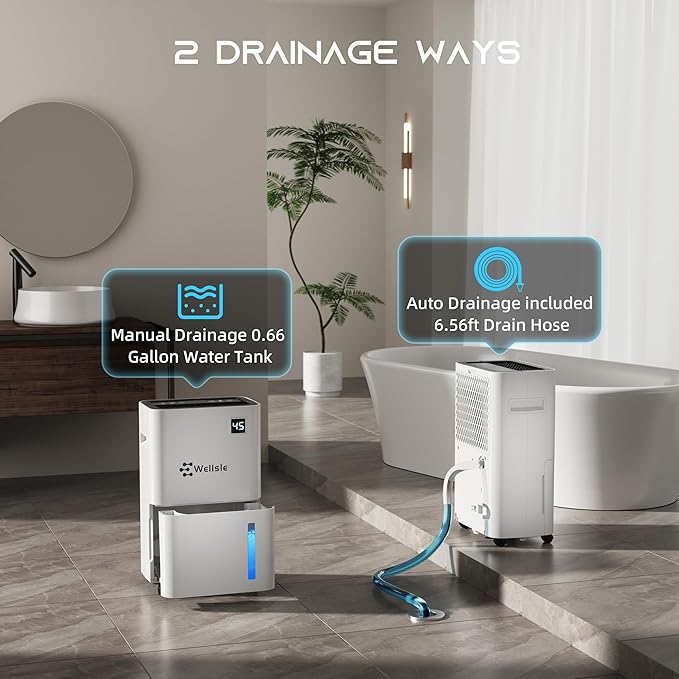 3500 Sq.Ft Dehumidifier, 50 Pint Dehumidifiers for Home and Basement with Drain Hose, Ultra-Quiet Bedroom Dehumidifier, Intelligent Humidity Control, 24 Hours Timer.