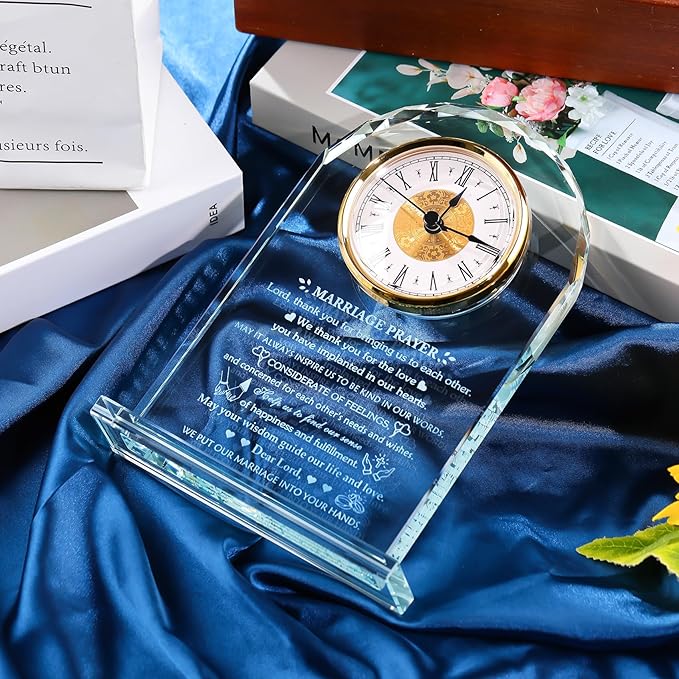 Arikyrist Wedding Gifts for Couples 2026 Glass Clock Anniversary Marriage Prayer Plaque Gifts with Inspiring Quotes, Newlywed Mr and Mrs Gifts Decoration Sign Marriage Blessing Couple Religious Gifts