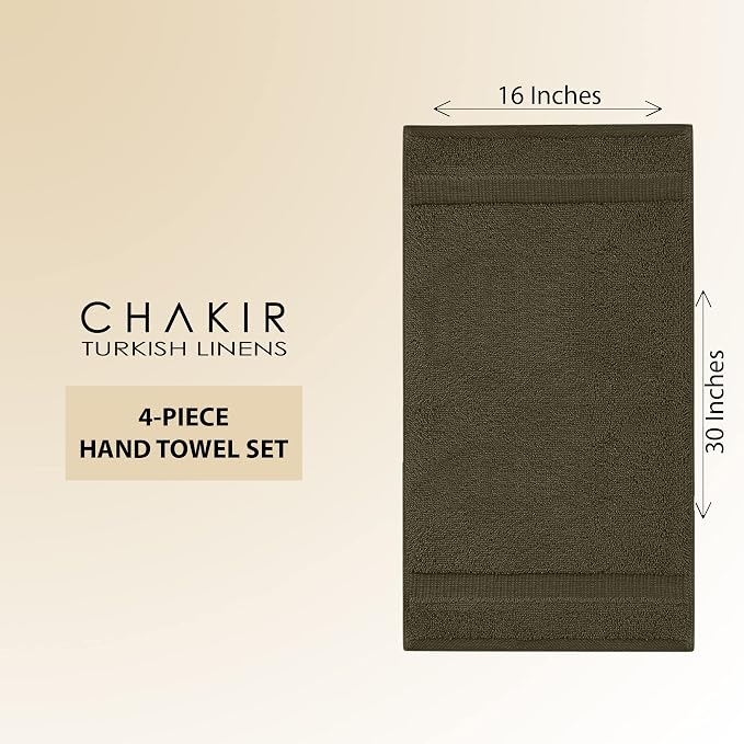 Chakir Turkish Linens 4 Piece Hand Towels, 100% Cotton Turkish Towels for Bathroom, Luxury Soft Absorbent Hand Towel Set, 16 x 30 Inches, Cocoa