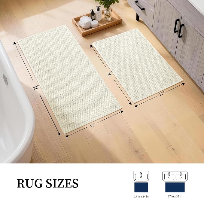 YIHOUSE Beige Bathroom Rugs Sets 2 Piece, Quick Dry Thin Bath Mat, Non Slip Absorbent Machine Washable, Bath Rugs for Bathtub Sink Home Decor (17"x24" + 17"x32")