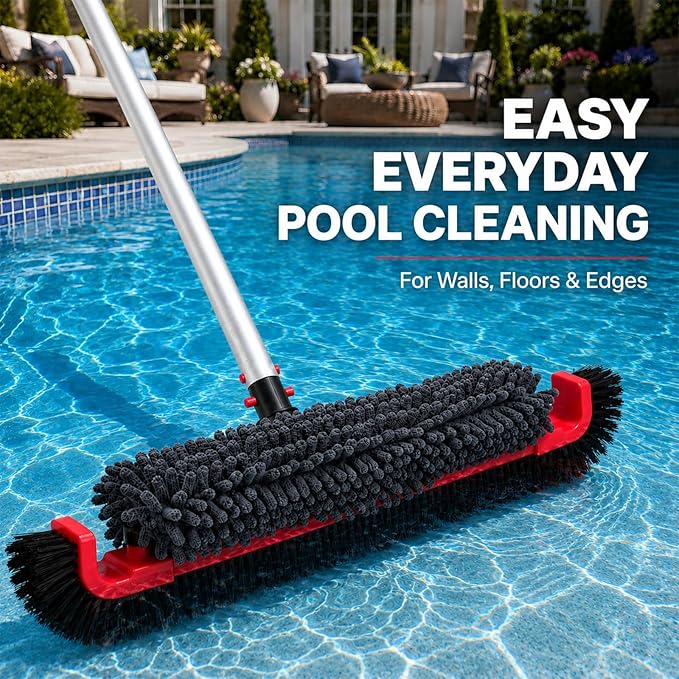 SEPETREL 22" Extra Long Pool Brush with Chenille Scrubber | Heavy Duty Nylon Bristles, Curved Edges for Cleaning Corners, Safe for All Surfaces & Vinyl Liners, Fits Standard Poles