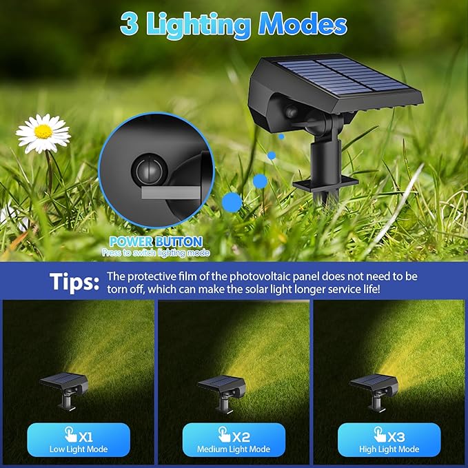 NYMPHY Solar Lights Outdoor Waterproof - 4 Pack (Warm White) | 56 LED 3 Lighting Modes IP68 Waterproof Solar Powered Garden Yard Spot Solar Lights for Outside Landscape
