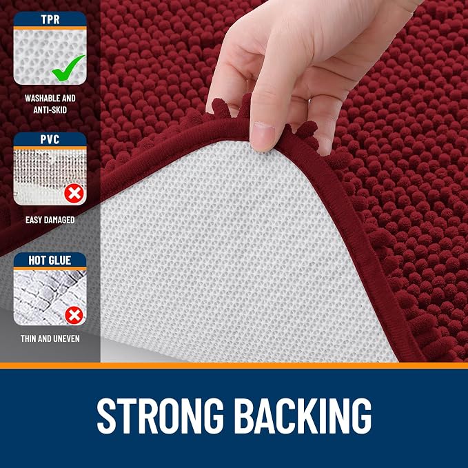 OLANLY Bathroom Rugs 35x24, Extra Soft Absorbent Chenille Bath Rugs, Rubber Backing Quick Dry, Machine Washable Bath Mats for Bathroom Floor, Tub and Shower, Home Decor Accessories, Red