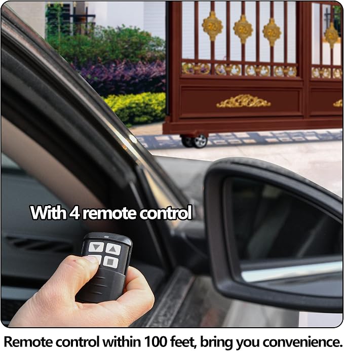 JIELI 3300 lb Automatic Sliding Gate Opener with 4 Remote Controls, Electric Rolling Driveway Slide Gate Motor, Complete Gate Operator Hardware Security System Kit for Sliding Gate Up to 40 Feet