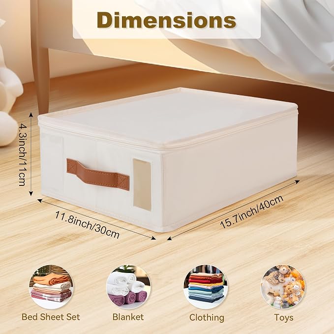 Bed Sheet Organizer 8 Pack, No Insects Entry Bedding Storage Box with Zipper, Label, Handle, Window, Linen Closet Organizers and Storage for Sheet Set, Clothing, Duvet Covers, Toys