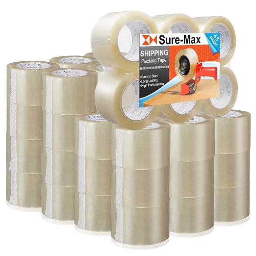 Sure-Max 48 Rolls Extra-Wide Shipping & Packing Tape (3" x 110 yard/330' Each) - Moving & Adhesive Carton Sealing - 2.0mil Clear