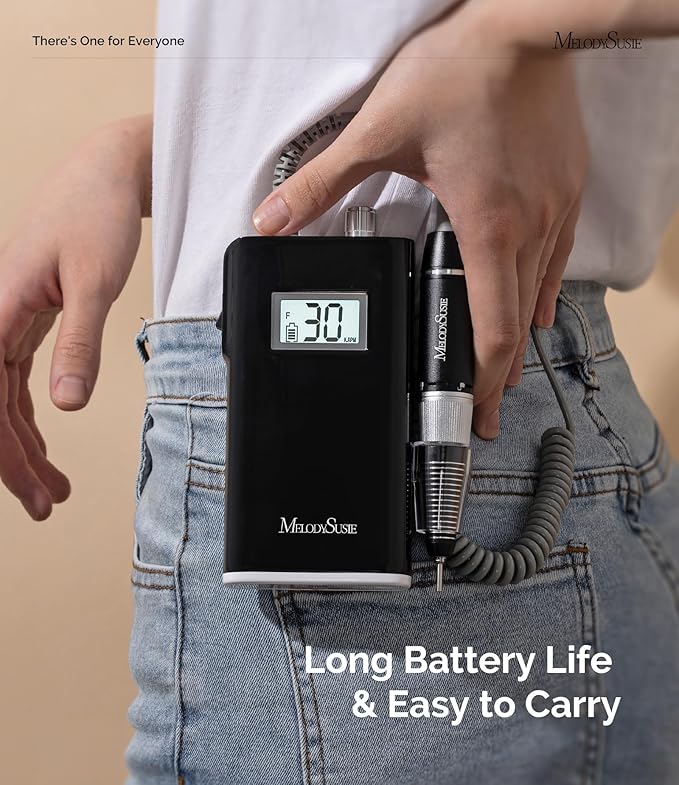MelodySusie Entry-Level Clip-On Rechargeable Nail Drill, Scamander(SC320H) 30000RPM Popular Classic E-File with LCD Display for Manicure Shaping & Gel Removal, Perfect for Nail Art Training & Home Use