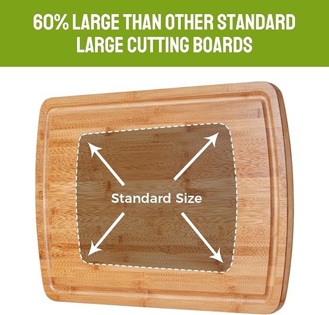BEZIA 30"x20" Extra Large Bamboo Cutting Board for Kitchen, Stove Top Cover | Deep Juice Grooves, Pre-Oiled Finish, Lightweight Construction, Ideal for Daily Food Prep, Carving, Serving & Kitchen Tasks