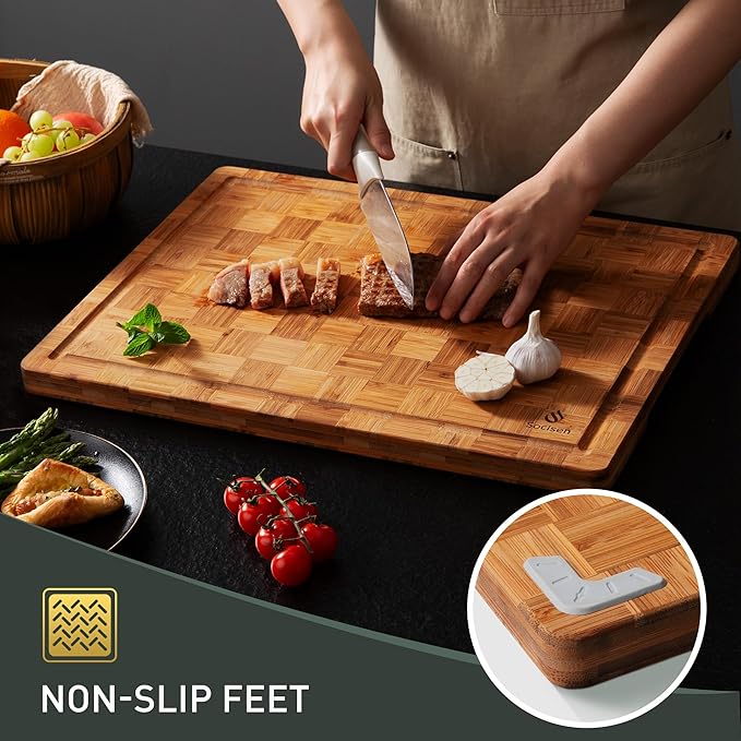 Extra Large Bamboo Wooden Cutting Board Wood Cutting Boards for Kitchen | Non Slip, Non Toxic, Butcher Block, Best Cutting Board, Must Haves, Kitchen Essentials Accessories, House Warming Decor