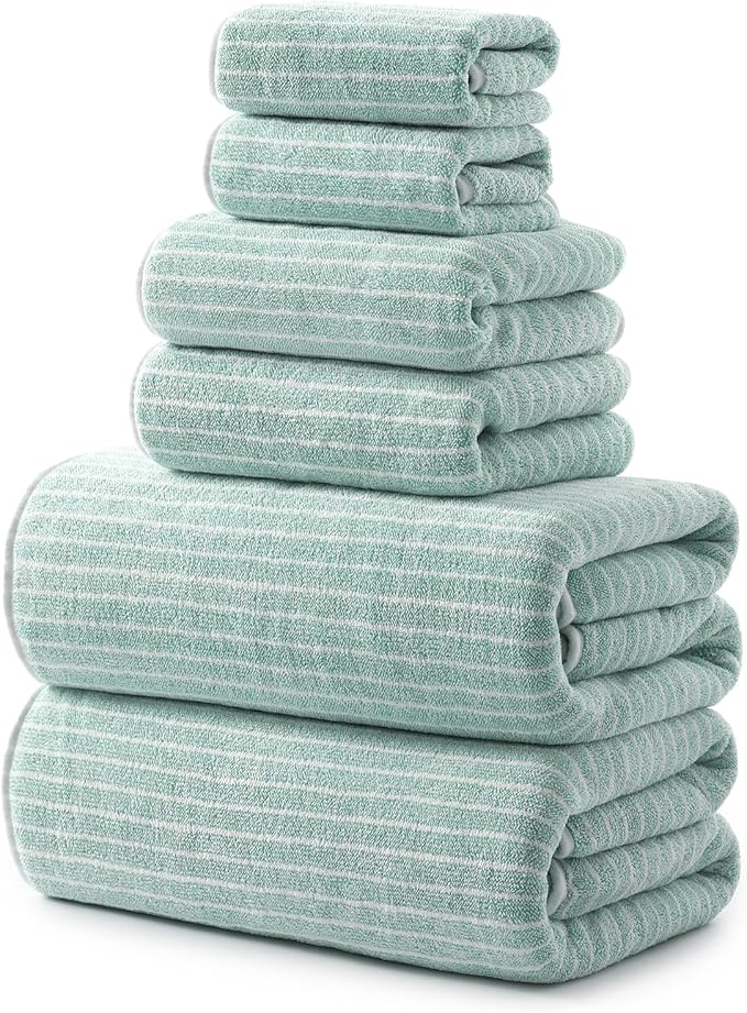 REDKISS 6-Piece Microfiber Bath Towel Set, Ultra Soft, Highly Absorbent & Quick Dry, 35x70 Inch Oversized, sage Green Towels for Bathroom, Spa, Gym, 2 Bath 2 Hand 2 Washcloths