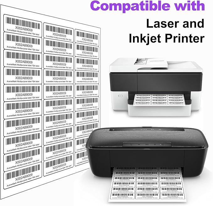 500 Sheets 15000 Address Labels, AveneMark 30-UP 1" x 2-5/8" Shipping Sticker Papers for Laser and Inkjet Printers, 30 Labels per Sheet