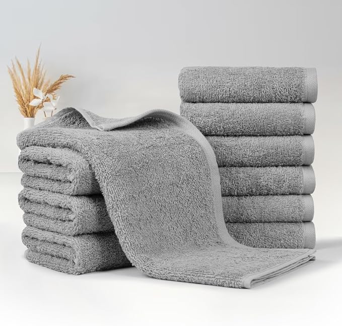 Amazon Basics Soft and Thick Cotton Hand Towels for Gym, 16 x 26 in, Gray, 12-Pack
