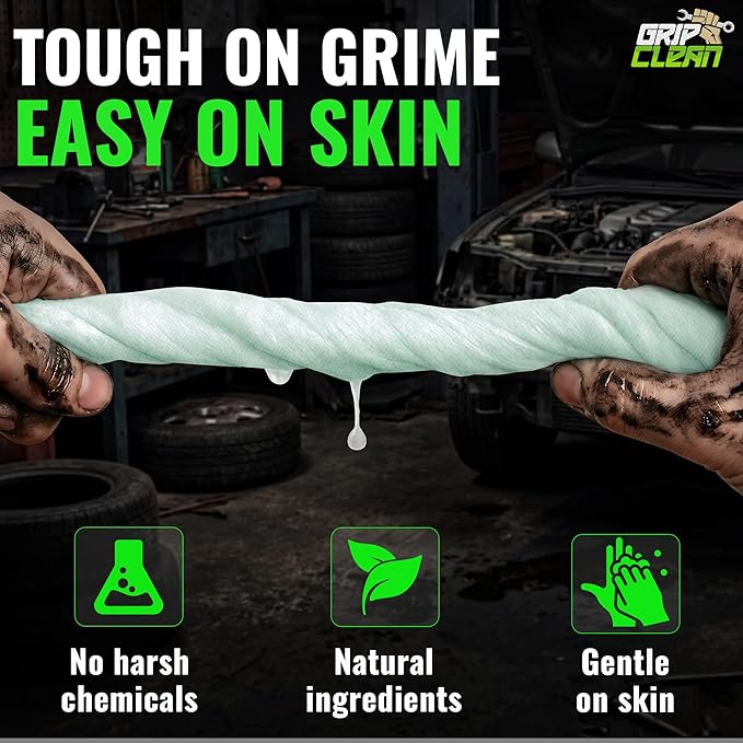 Grip Clean Heavy Duty Hand & Tool Cleaning Wipes – Waterless Hand Cleaner for Mechanics, Garage & Shop Use – Dual-Sided Grease, Oil & Paint Remover Wipes with Citrus Scent - 30ct