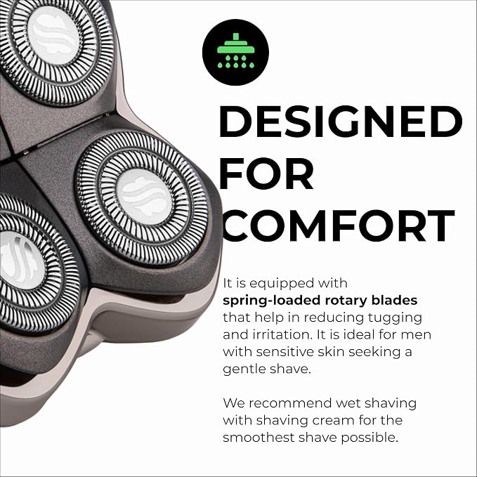 Skull Shaver Forte PRO 4 Head Replacement Blade - Shaver Blade for Wet & Dry Shaving - Rotary Heads Design - Japanese Stainless Steel - Compatible with Pitbull, Palm & Butterfly Kiss Shavers