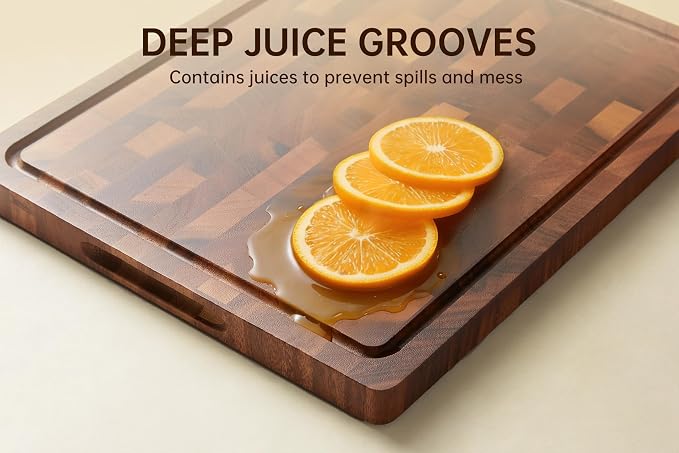 Walnut Cutting Boards for Kitchen, End Grain Wooden Chopping Board | 17"×13" Double Sided Charcuterie Board with Handle, 1"Thick Butcher Block Large for Prep & Serving with Gift Box