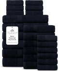 Villa Celestia 24-Piece 100% Cotton Towel Set, 6 Bath Towels, 6 Hand Towels, 12 Wash Cloth, Quick-Dry, Black