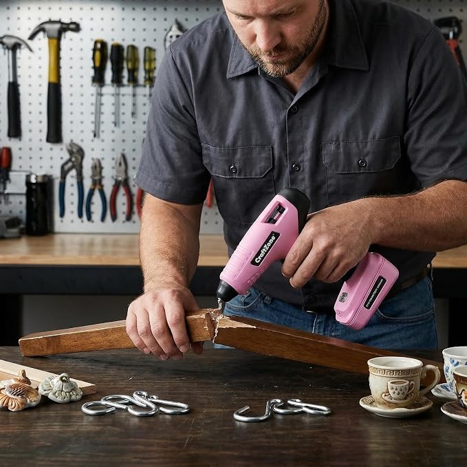 Cordless Hot Glue Gun | 8V Rechargeable Fast Preheating Glue Gun Kit with 50pcs Colorful Glue Sticks | Cordless & Rechargeable Glue Gun with Charger for DIY Art Craft Projects | Pink