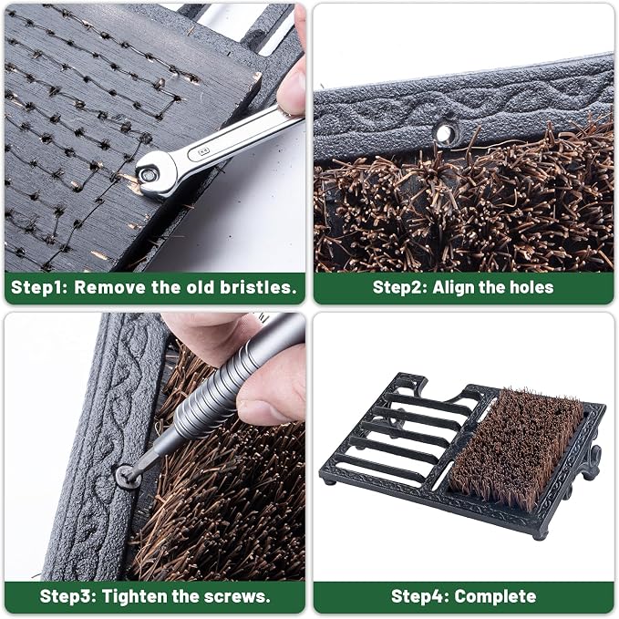 Heavy Duty Boot Scraper Brush Outdoor, Cast Iron Shoe Scrapers with Brushes, Boot Scrubber and Boot Cleaner Brush for Entryway, Garden, Farm (Replacement Bristle Brush)