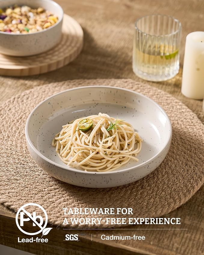 famiware Milkyway 33 oz Bowl Set, Pasta Bowls Set of 8, Salad Bowls, Double Reactive Glaze, Sturdy & Stackable, Ideal for Housewarming, Festivals, Creamy White with Speckles
