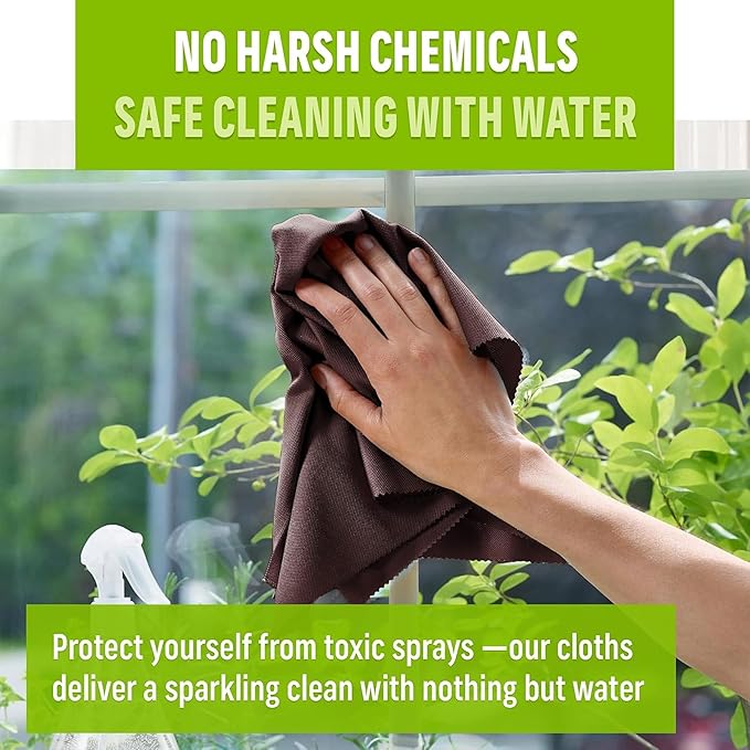 E-Cloth Microfiber Window Cleaning Cloth Kit - Glass Cleaning Cloth for Windows, Mirrors, Cars, Lenses, Eyeglasses, & More, Streak Free Clean, Machine Washable Reusable Towel - Dark Oak