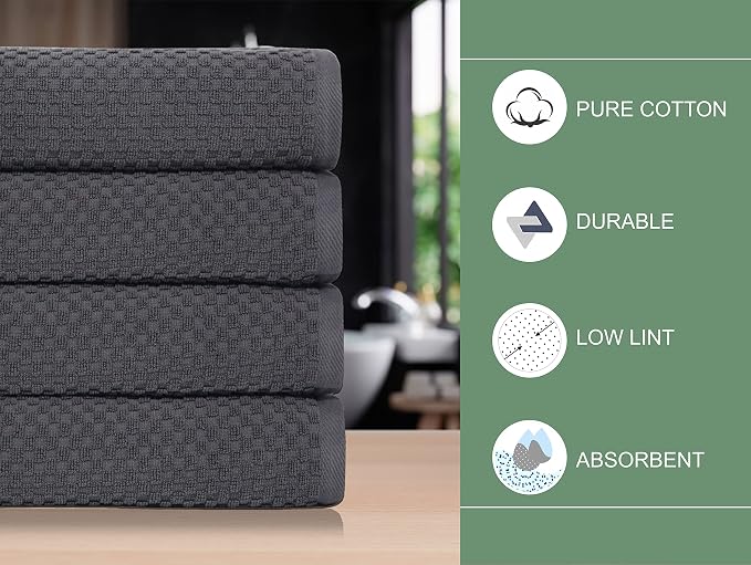 COTTON CRAFT Euro Spa Waffle Weave Bath Towels - Set of 4 Grey Towels | Pure 100% Ringspun Cotton Oversized Luxurious Towel Set - Soft Plush Super Absorbent Low Lint Quick Dry - 30 x 56 inches