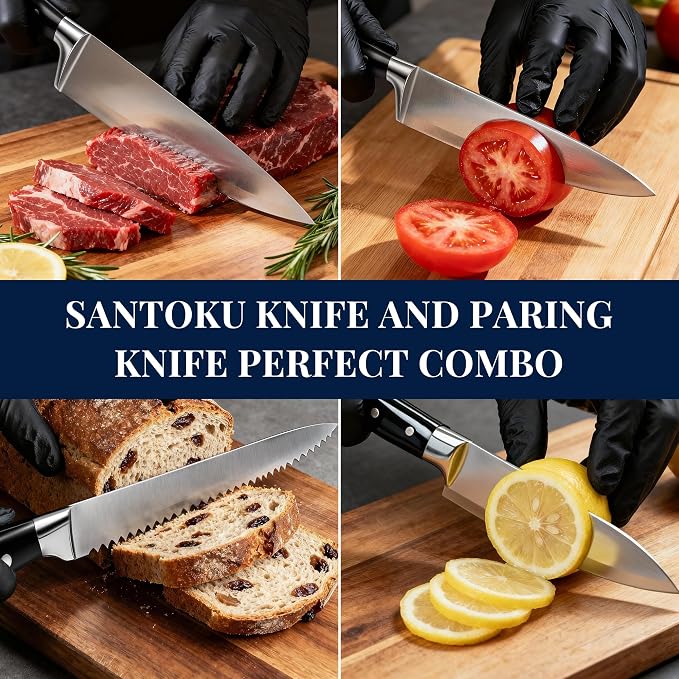 Knife Set, 15 Piece Premium Kitchen Knife Block Set, Razor-Sharp, High Carbon Stainless Steel Chef Knife, Ergonomic Forged Triple Rivet Handle, Black Sharp Knife Set for Kitchen, Dishwasher Safe