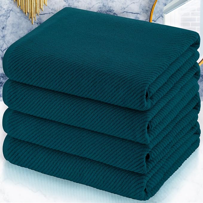 VOOVA & MOVAS Bath Towels 4PC, 100% Cotton, 30x56 in, Deep Turquoise | Thick, Soft, Absorb, Quick Dry, Luxury Towel Gift Set, Suitable For Home, Spa, Holiday Present