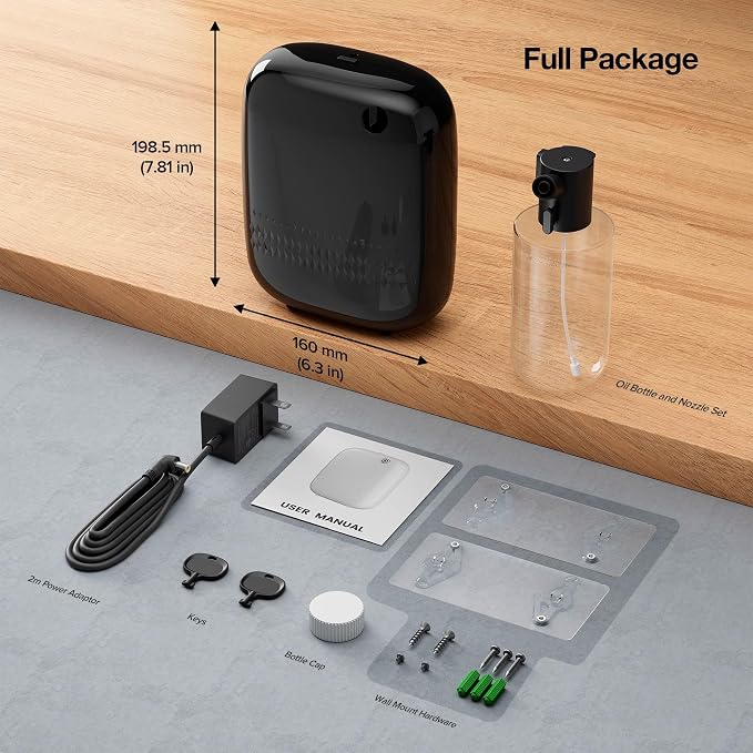 Airversa Waterless Essential Oil Diffuser for Home Large Room and Commercial Use, Up to 2000 sq ft, App Control Cold Air Diffuser, 400mL, DC-12V/1A Plug in Wall, Smart Scent Air Machine, ANW-Black