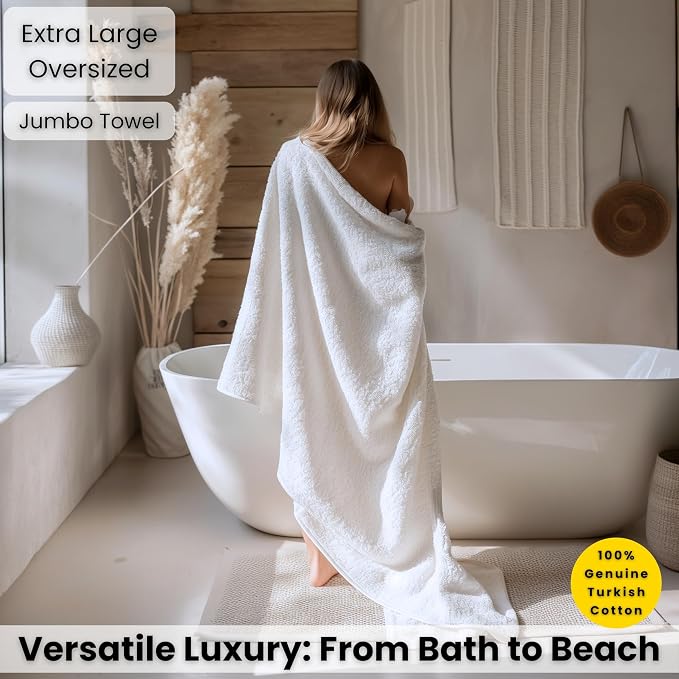 SALBAKOS Luxury 100% Turkish Cotton Bath Sheet 40x80 in (1-Piece, White) | Extra Large Jumbo Oversized Bathroom and Beach Towel, Super Soft Highly Absorbent Thick Premium Hotel Quality, Made in Turkey