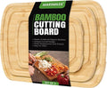 Marsmiles Bamboo Cutting Board, Durable Wood Cutting Boards with Deep Juice Grooves & Back Inner Handle, Ideal Chopping for Meat, Vegetables and Fruits, Natural, Set of 3