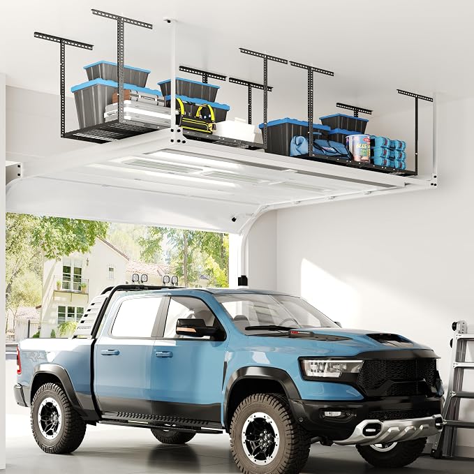 FLEXIMOUNTS 3x6 Overhead Garage Ceiling Storage Rack Adjustable, Hammertone | 450lbs Weight Capacity, 22"-40" Adjustable Organization System, Heavy-Duty Metal Ceiling Racks, Classic Series