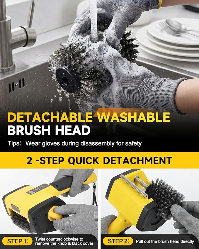 Electric Grill Brush, Cordless Rechargeable BBQ Grill Cleaner with Max 800RPM, 360° Adjustable Angle, 240-Min Runtime, 4000mAh Electric Grill Cleaning Brush with Stainless Steel Head for Outdoor Grill