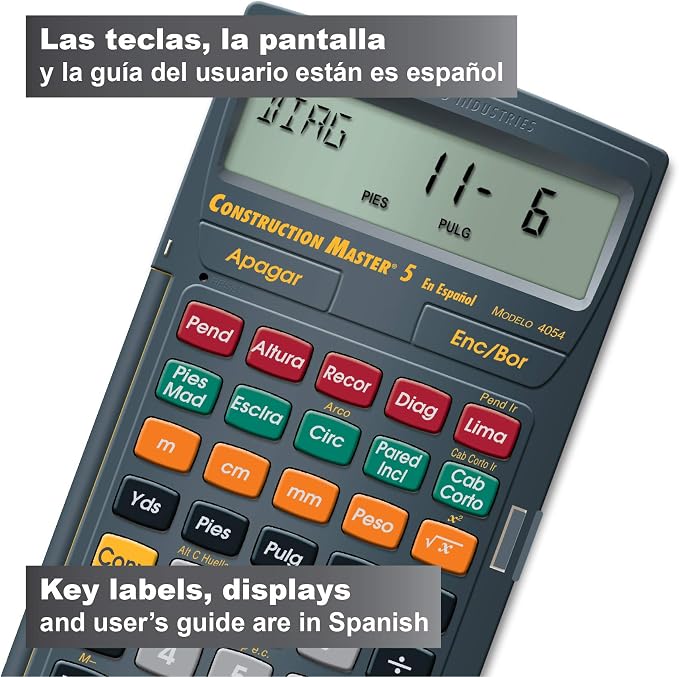 Calculated Industries 4054 Construction Master 5 Calculator | en Español, Feet-Inch-Fraction, For Carpenters, Construction Calculator with all Spanish labeling