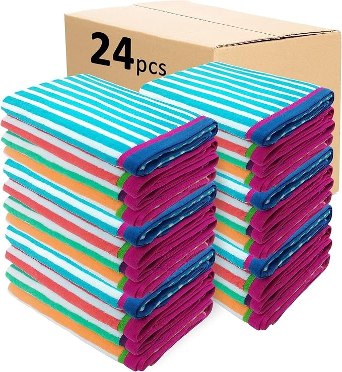 Kaufman - Colorful Racing Striped Beach & Pool Towel - Extra Large Beach Towel - Soft & Absorbent 100% Cotton Towels - Assorted Colors - 30" x 60" - 480 Pack