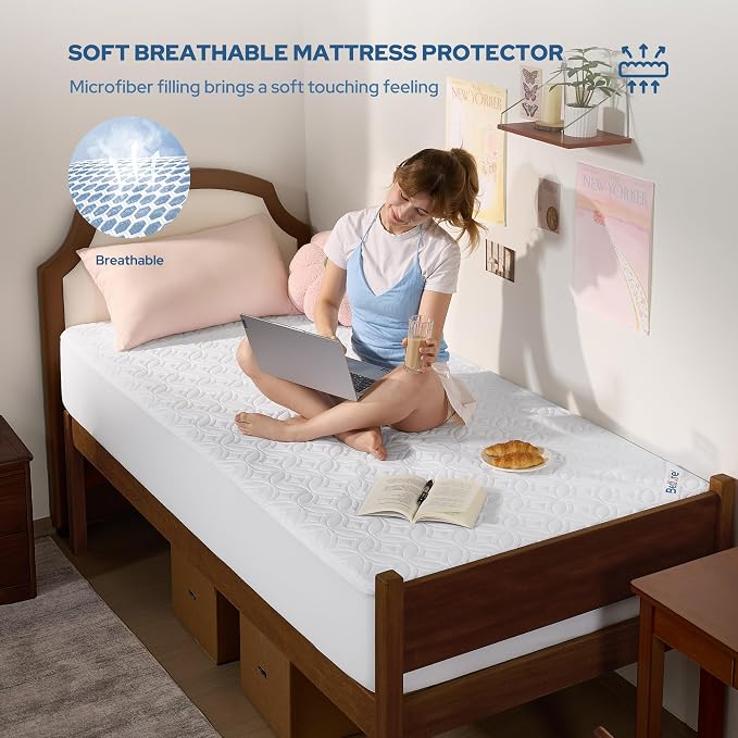 BEDLORE Waterproof Mattress Protector, Twin XL Size Mattress Pad with Deep Pocket 6"-15" Depth, Soft Breathable Bed Mattress Cover for Bedroom, College Dorm (White)