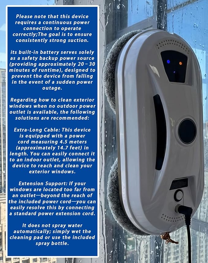 Automatic Window Cleaning Robot, Robot Window Cleaner with AI Intelligent Positioning & Edge Detection & Powerful Suction, Anti-Drop Safety for High-Rise Glass & Large Bay Windows