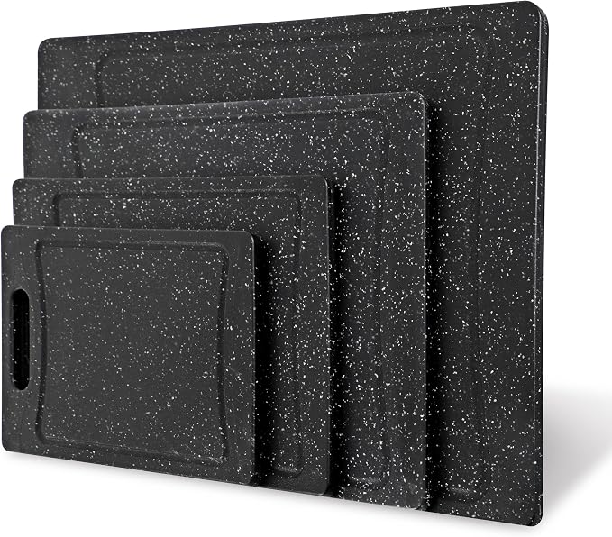 COOK WITH COLOR Non-Slip Cutting Board Set – Kitchen Essentials with Easy Grip Handle for Meat, Veggies, and Fruits, 4 Cutting Boards, Black