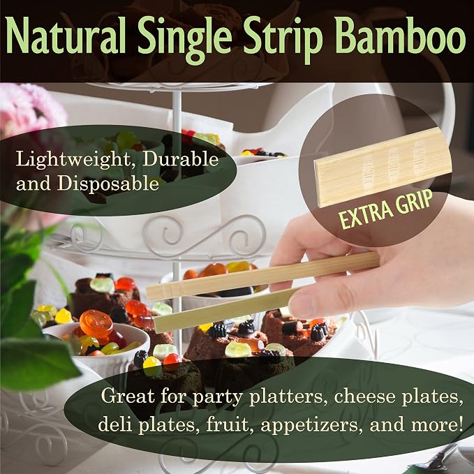 BambooMN 6.3" Mini Bamboo Disposable Tongs - Toast Tongs - 30 Pieces
