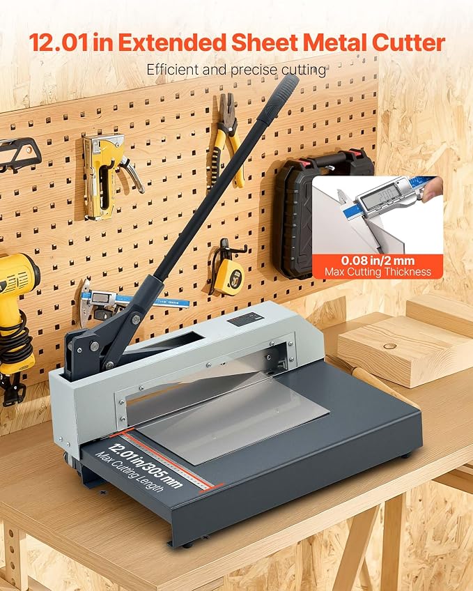 VEVOR Guillotine Sheet Metal Shear, 12 in Manual Hand Plate Shear, Heavy Duty Metal Plate Cutter Tool, with Solid Steel Frame, High Precision, for Cutting PCB Boards, Aluminum, Steel, Copper, Plastic